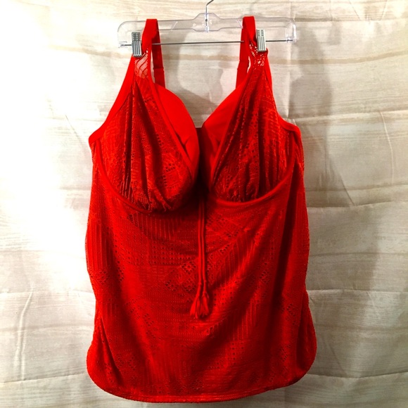 Cacique Swim Ladies Red Lace Bathing Suit Top 44H - Picture 1 of 5